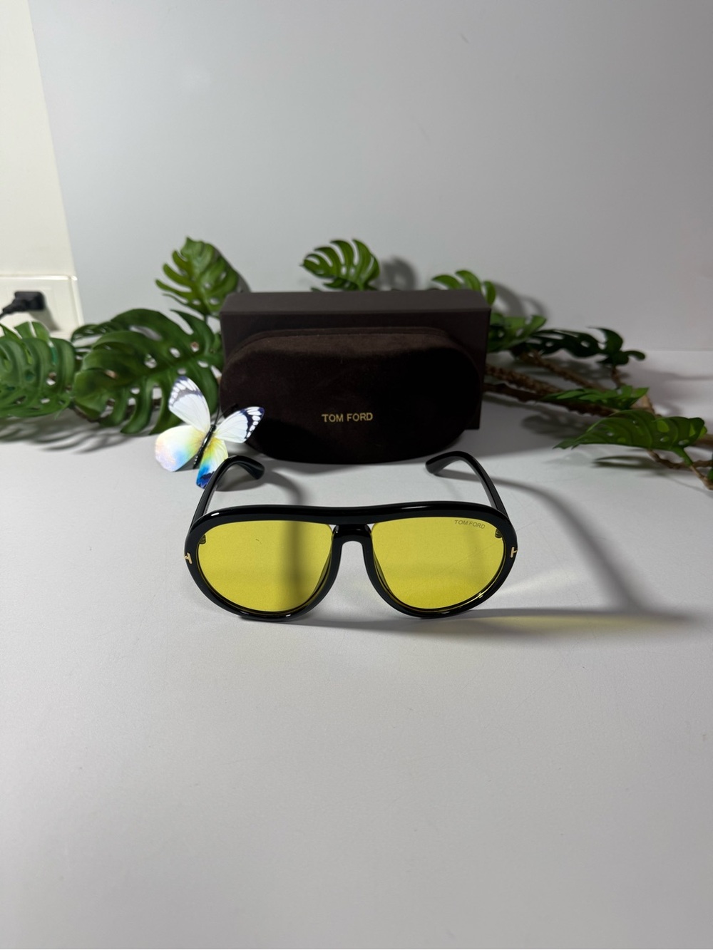 Tom Ford Black Frame Sunglasses with Yellow Lenses